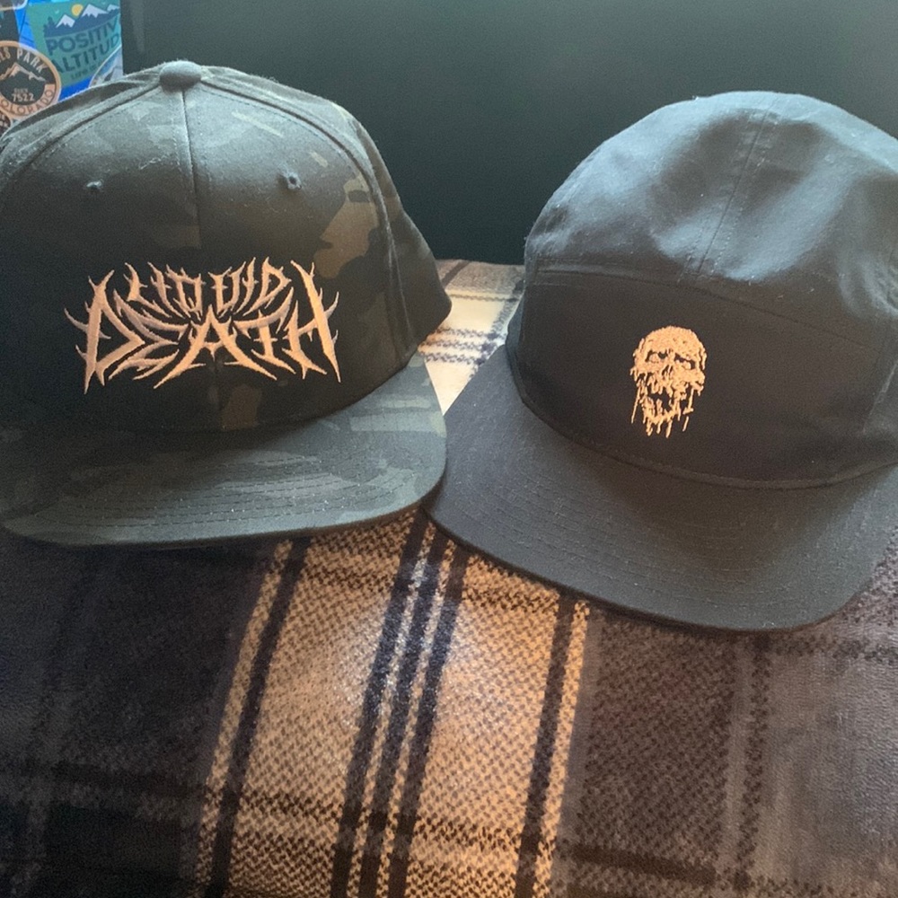 Liquid Death Hats , one is SnapBack other is partial duckbill loose hat